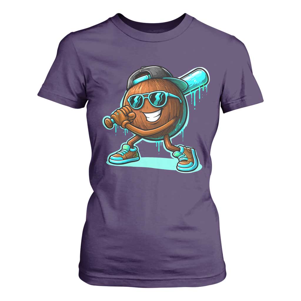 Coconut Baseball Player T Shirt For Women Funny Baseball Drip Ice Cream Fruit Humor TS10 Purple Print Your Wear