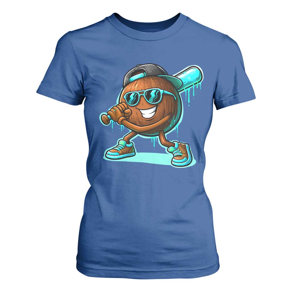 Coconut Baseball Player T Shirt For Women Funny Baseball Drip Ice Cream Fruit Humor TS10 Royal Blue Print Your Wear