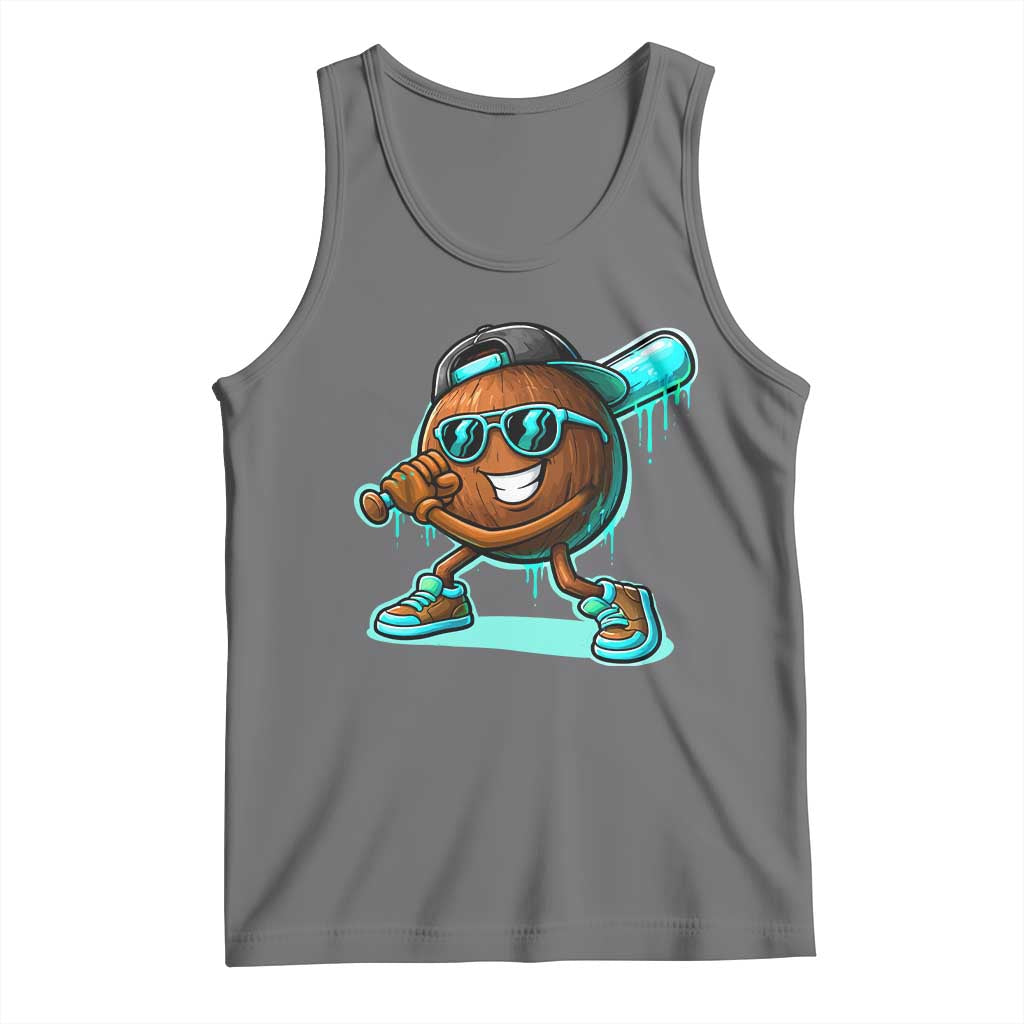Coconut Baseball Player Tank Top Funny Baseball Drip Ice Cream Fruit Humor TS10 Black Heather Print Your Wear