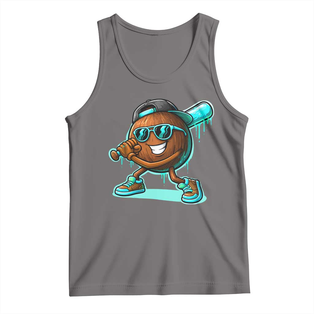 Coconut Baseball Player Tank Top Funny Baseball Drip Ice Cream Fruit Humor TS10 Deep Heather Print Your Wear