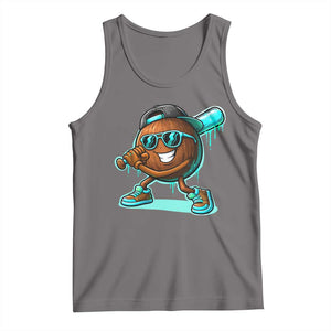 Coconut Baseball Player Tank Top Funny Baseball Drip Ice Cream Fruit Humor TS10 Deep Heather Print Your Wear