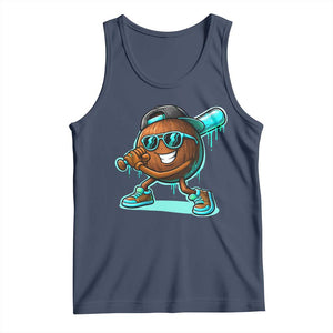 Coconut Baseball Player Tank Top Funny Baseball Drip Ice Cream Fruit Humor TS10 Navy Print Your Wear