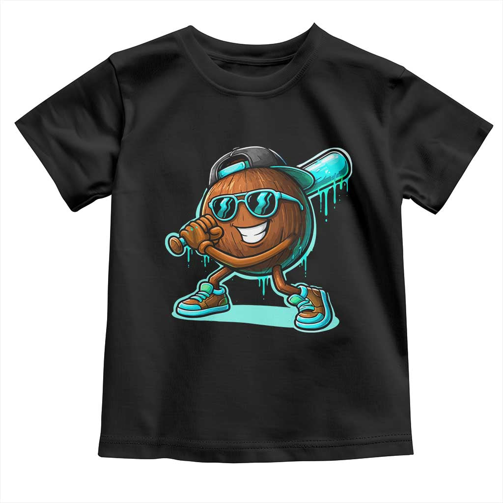Coconut Baseball Player Toddler T Shirt Funny Baseball Drip Ice Cream Fruit Humor TS10 Black Print Your Wear