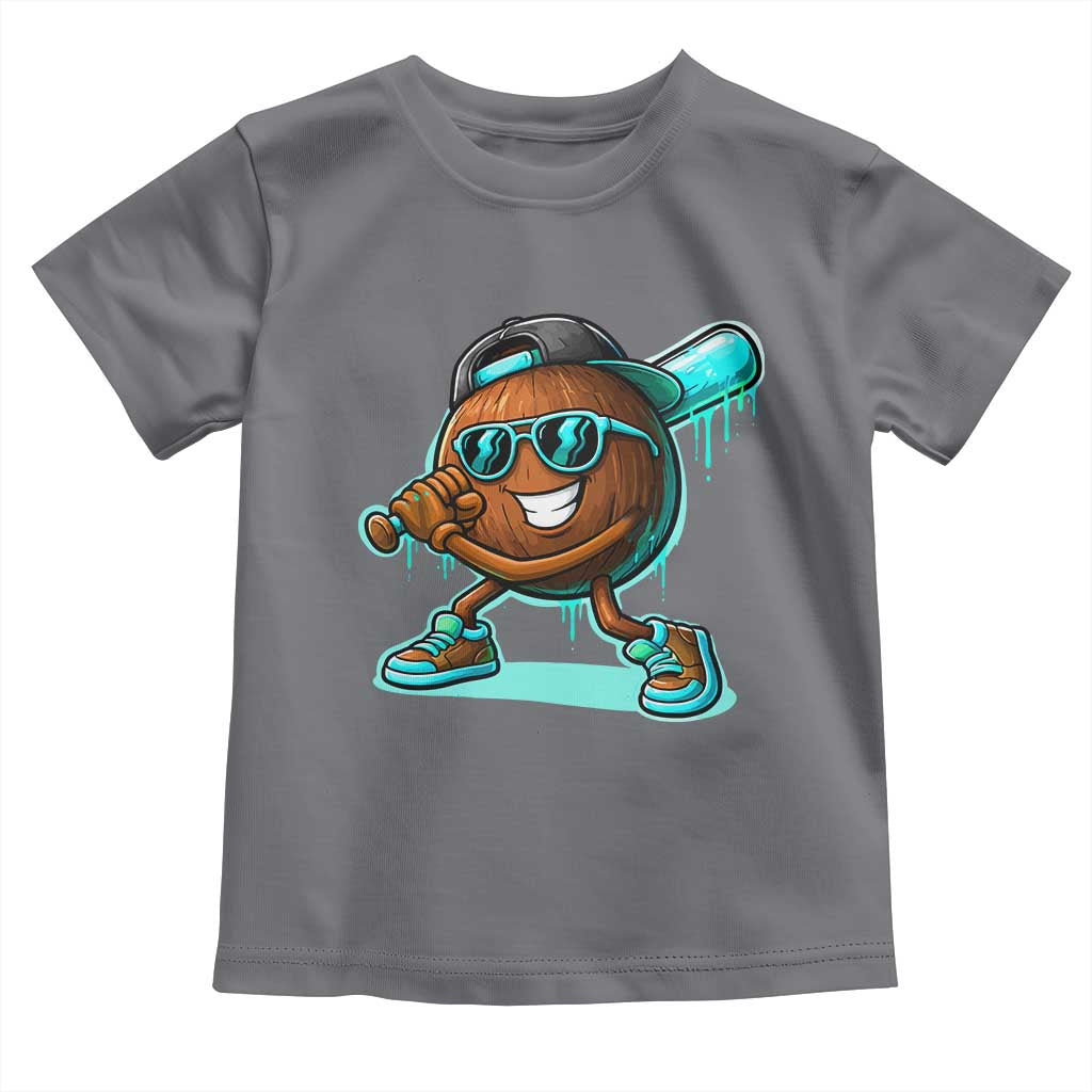 Coconut Baseball Player Toddler T Shirt Funny Baseball Drip Ice Cream Fruit Humor TS10 Charcoal Print Your Wear