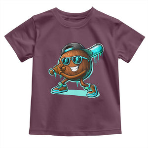 Coconut Baseball Player Toddler T Shirt Funny Baseball Drip Ice Cream Fruit Humor TS10 Maroon Print Your Wear
