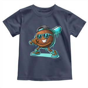 Coconut Baseball Player Toddler T Shirt Funny Baseball Drip Ice Cream Fruit Humor TS10 Navy Print Your Wear