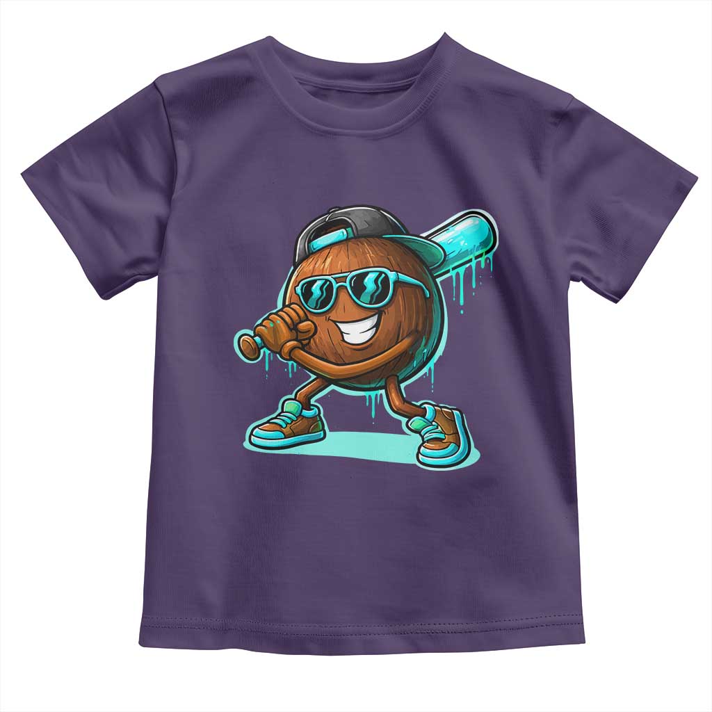 Coconut Baseball Player Toddler T Shirt Funny Baseball Drip Ice Cream Fruit Humor TS10 Purple Print Your Wear