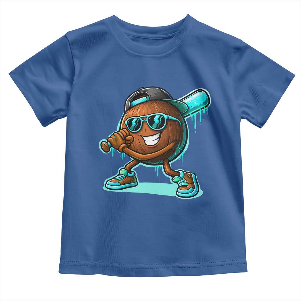 Coconut Baseball Player Toddler T Shirt Funny Baseball Drip Ice Cream Fruit Humor TS10 Royal Blue Print Your Wear