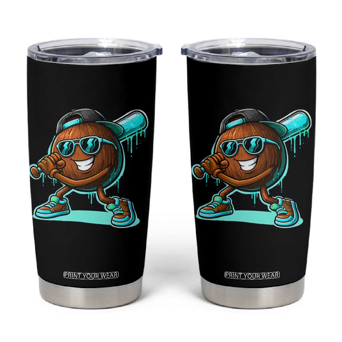 Coconut Baseball Player Tumbler Cup Funny Baseball Drip Ice Cream Fruit Humor TS10 Black Print Your Wear