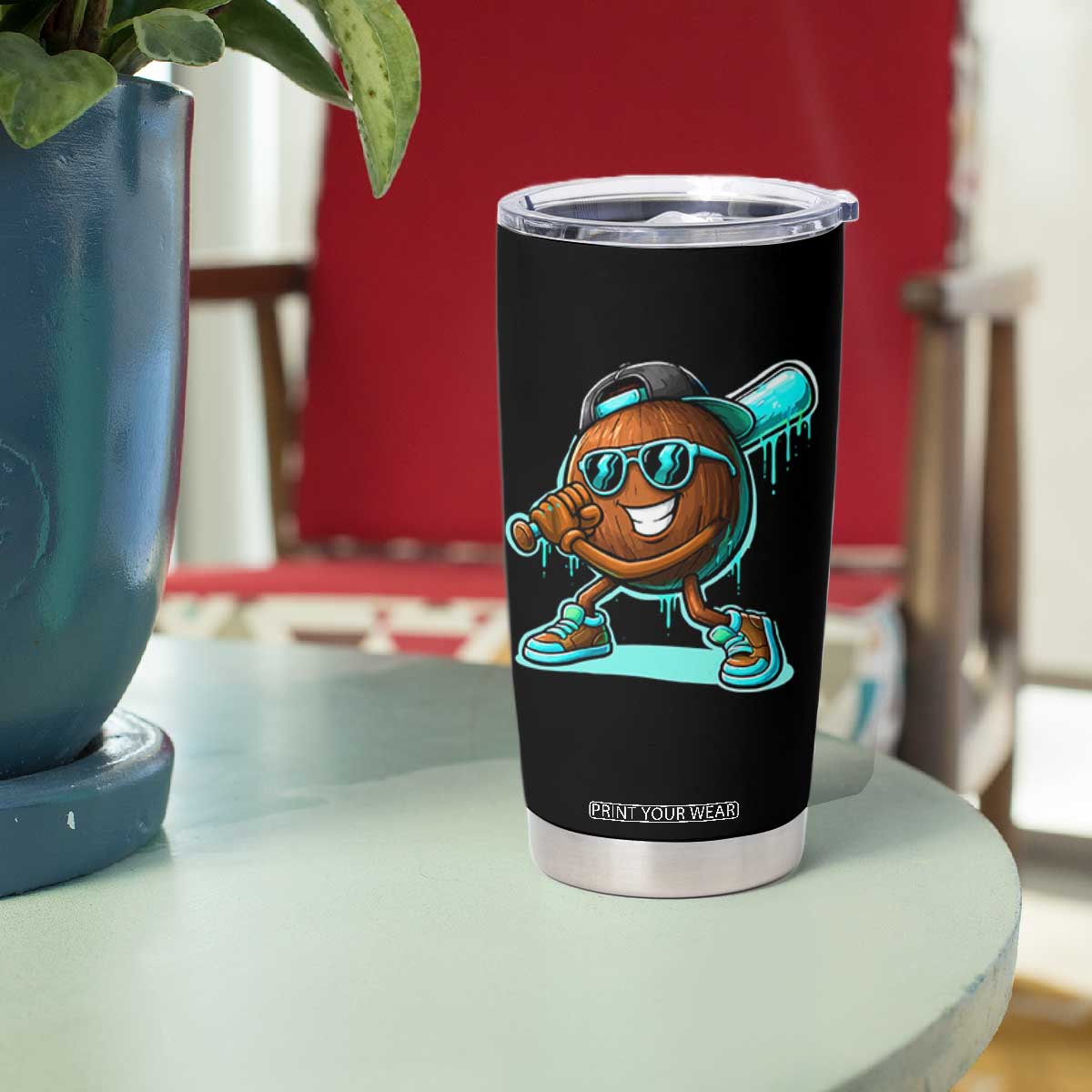 Coconut Baseball Player Tumbler Cup Funny Baseball Drip Ice Cream Fruit Humor TS10 Print Your Wear