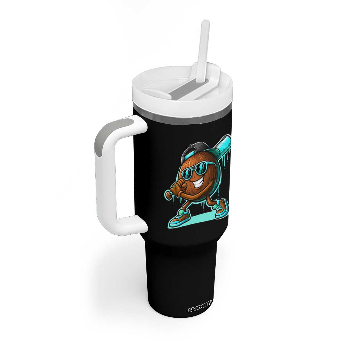 Coconut Baseball Player Tumbler With Handle Funny Baseball Drip Ice Cream Fruit Humor TS10 Print Your Wear