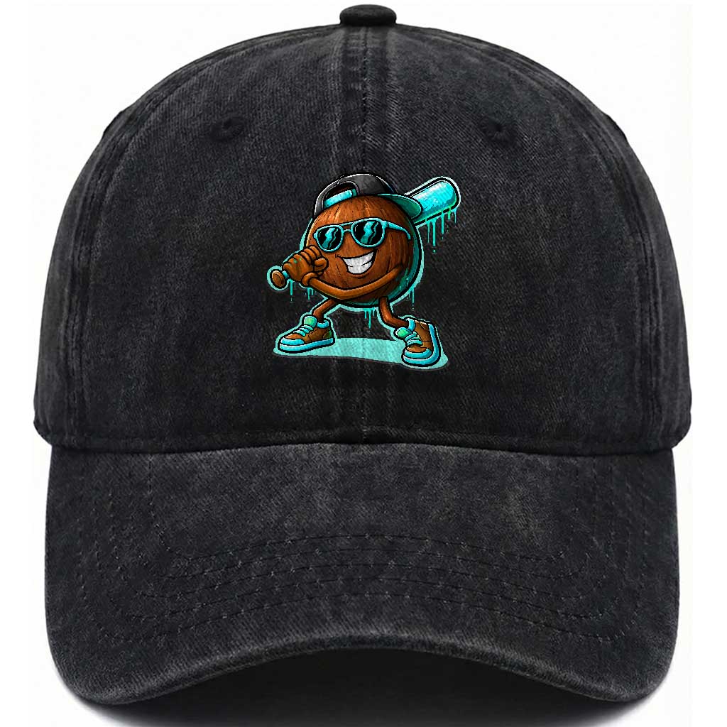 Coconut Baseball Player Washed Cotton Baseball Cap Funny Baseball Drip Ice Cream Fruit Humor TS10 Print Your Wear