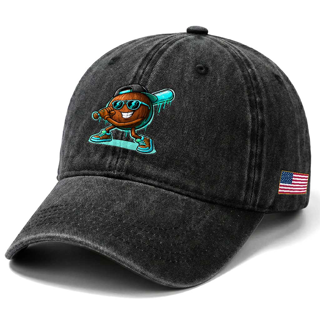 Coconut Baseball Player Washed Cotton Baseball Cap Funny Baseball Drip Ice Cream Fruit Humor TS10 Print Your Wear