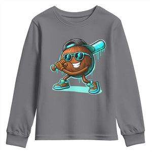 Coconut Baseball Player Youth Sweatshirt Funny Baseball Drip Ice Cream Fruit Humor TS10 Charcoal Print Your Wear