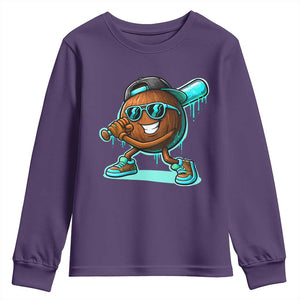 Coconut Baseball Player Youth Sweatshirt Funny Baseball Drip Ice Cream Fruit Humor TS10 Purple Print Your Wear