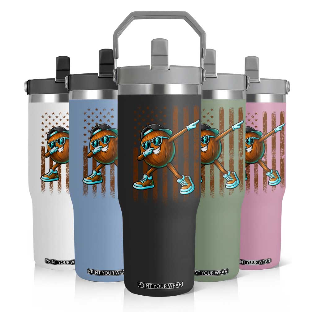 Dabbing Coconut Flip Straw Tumbler Retro American Flag Fruit Lover TS10 Print Your Wear