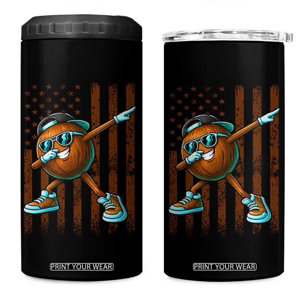 Dabbing Coconut 4 in 1 Can Cooler Tumbler Retro American Flag Fruit Lover TS10 One Size: 16 oz Black Print Your Wear