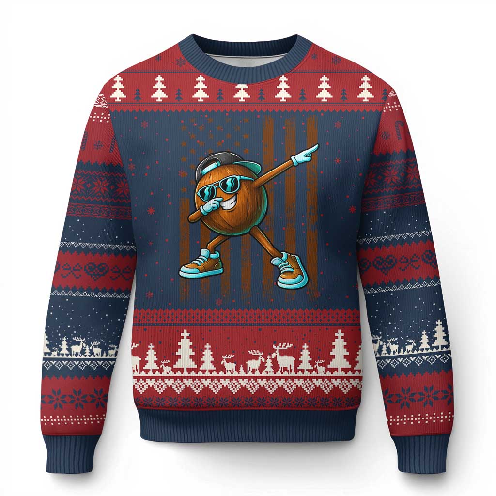 Dabbing Coconut Ugly Christmas Sweater Retro American Flag Fruit Lover TS10 Navy Red Print Your Wear