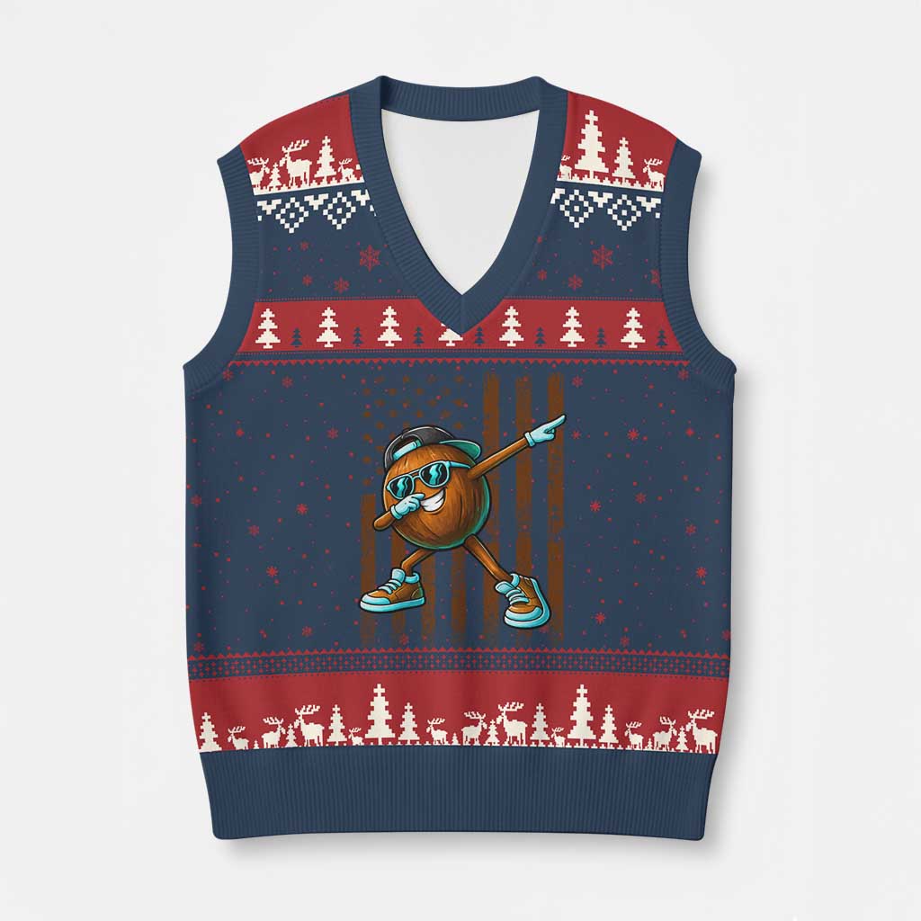 Dabbing Coconut V-Neck Knit Sweater Vest Retro American Flag Fruit Lover TS10 Navy Red Print Your Wear