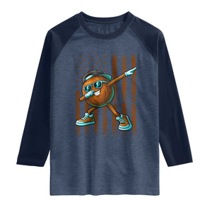 Dabbing Coconut Raglan Shirt Retro American Flag Fruit Lover TS10 Heather Denim Navy Print Your Wear