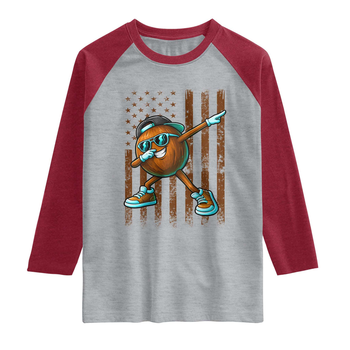 Dabbing Coconut Raglan Shirt Retro American Flag Fruit Lover TS10 Heather Gray Heather Red Print Your Wear