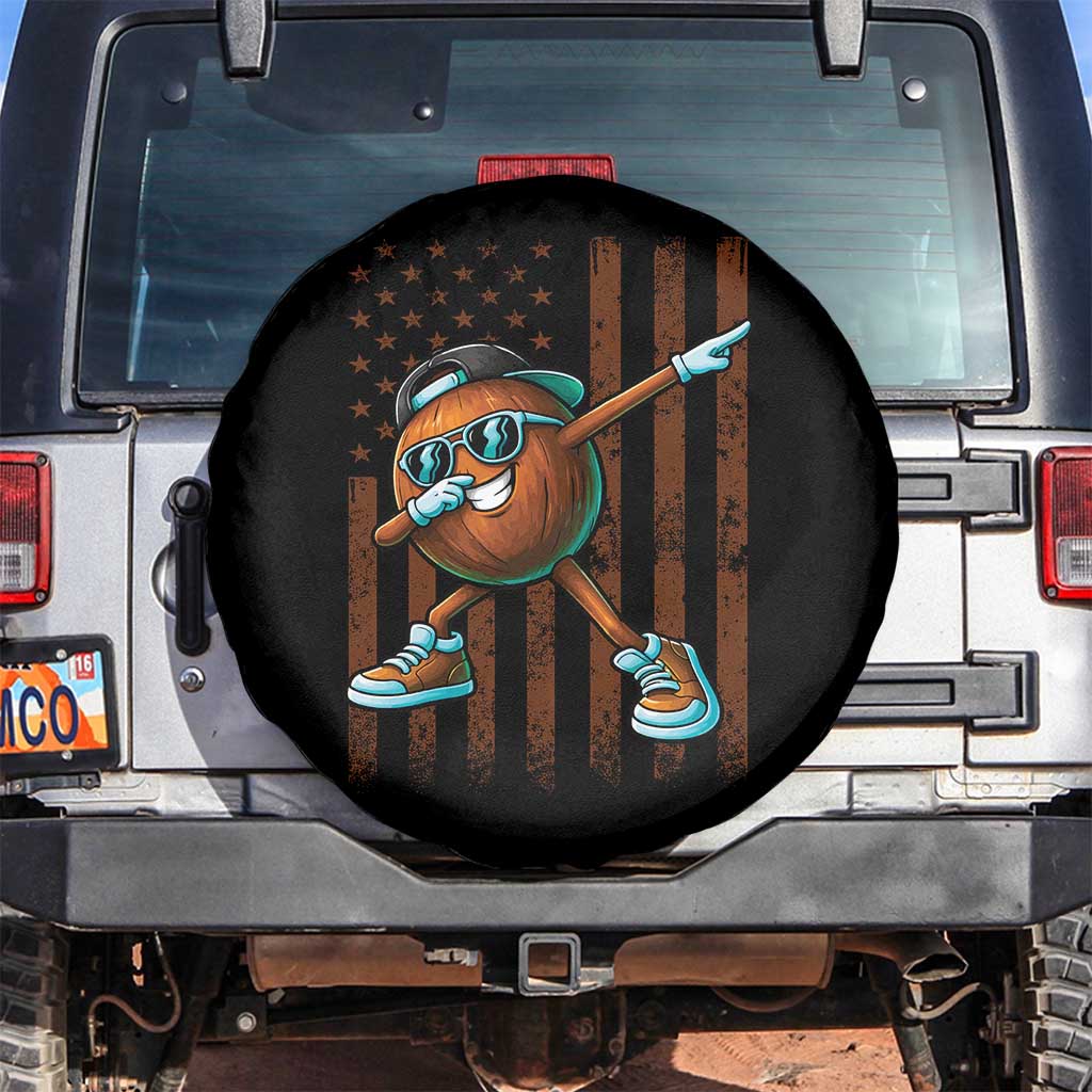 Dabbing Coconut Spare Tire Cover Retro American Flag Fruit Lover TS10 No hole Black Print Your Wear