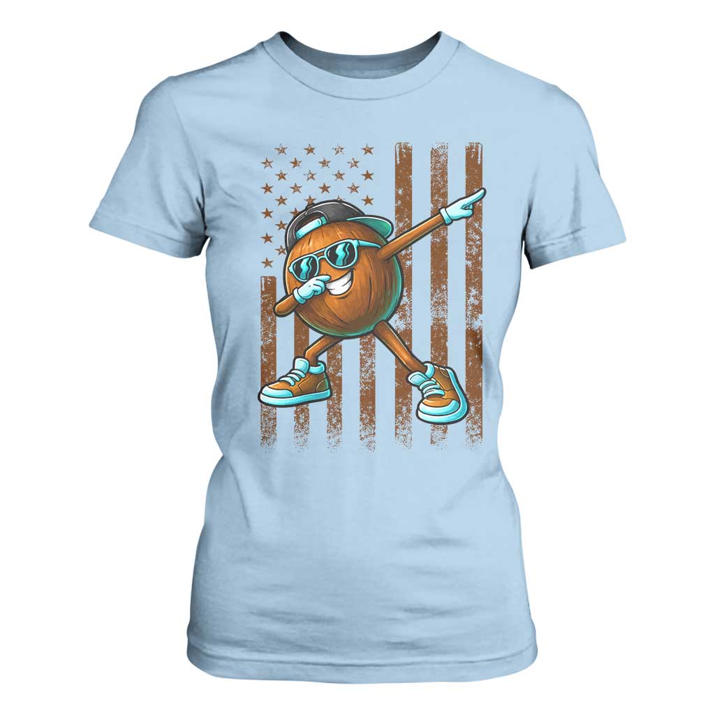 Dabbing Coconut T Shirt For Women Retro American Flag Fruit Lover TS10 Light Blue Print Your Wear