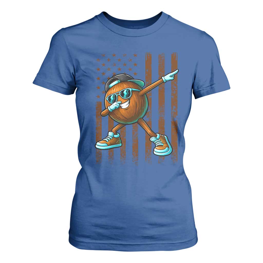 Dabbing Coconut T Shirt For Women Retro American Flag Fruit Lover TS10 Royal Blue Print Your Wear
