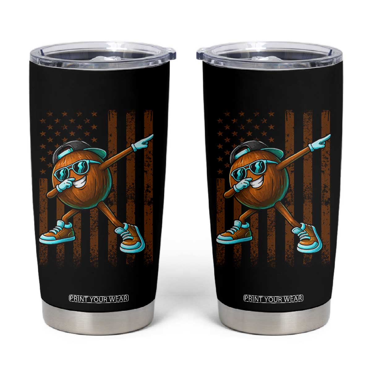Dabbing Coconut Tumbler Cup Retro American Flag Fruit Lover TS10 Black Print Your Wear