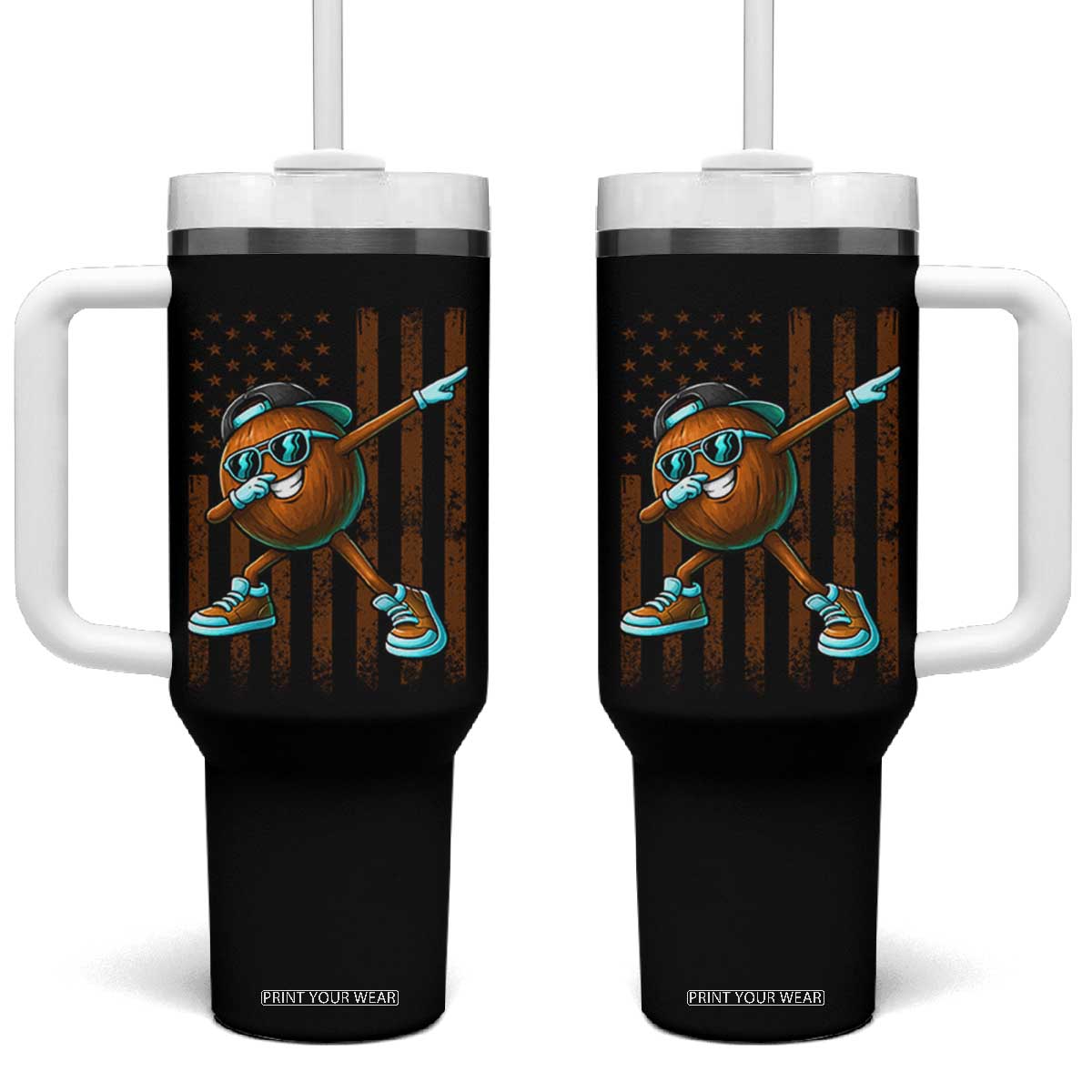 Dabbing Coconut Tumbler With Handle Retro American Flag Fruit Lover TS10 One Size: 40 oz Black Print Your Wear