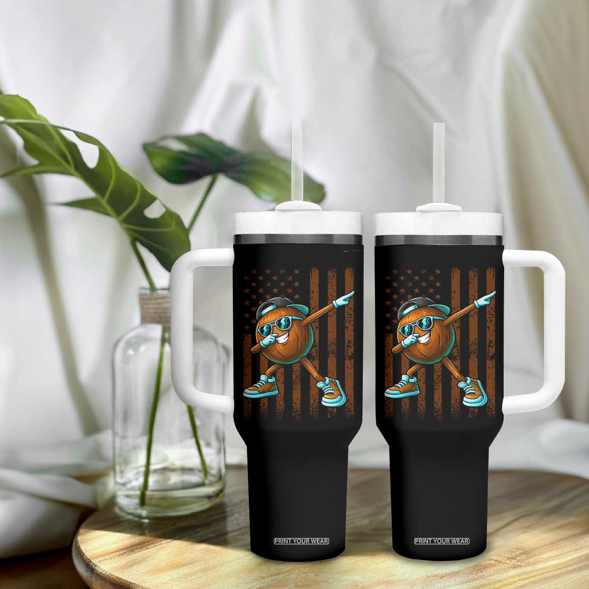 Dabbing Coconut Tumbler With Handle Retro American Flag Fruit Lover TS10 Print Your Wear