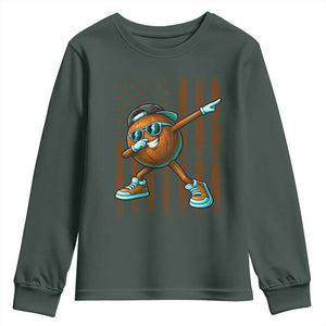 Dabbing Coconut Youth Sweatshirt Retro American Flag Fruit Lover TS10 Dark Forest Green Print Your Wear