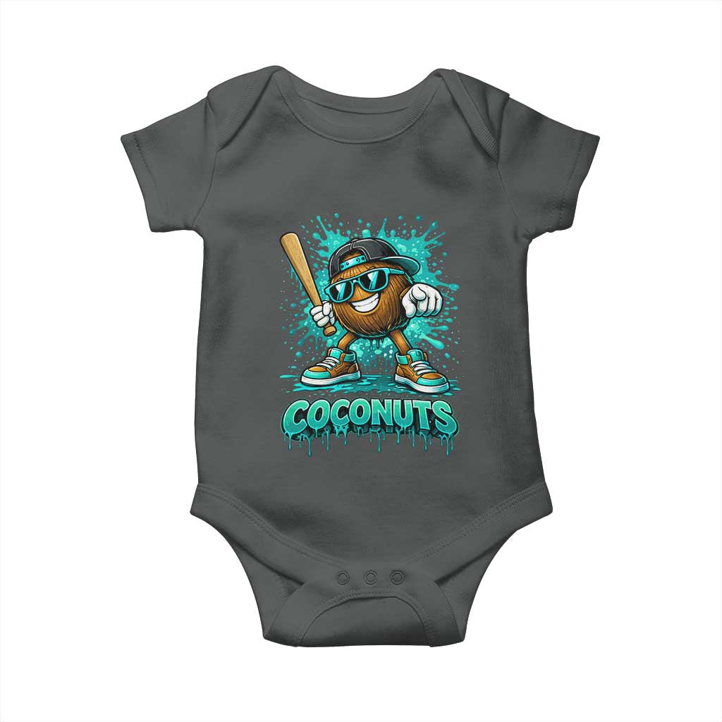 Baseball Coconut Baby Onesie Funny Graffiti Splatter Sports TS10 Dark Heather Print Your Wear