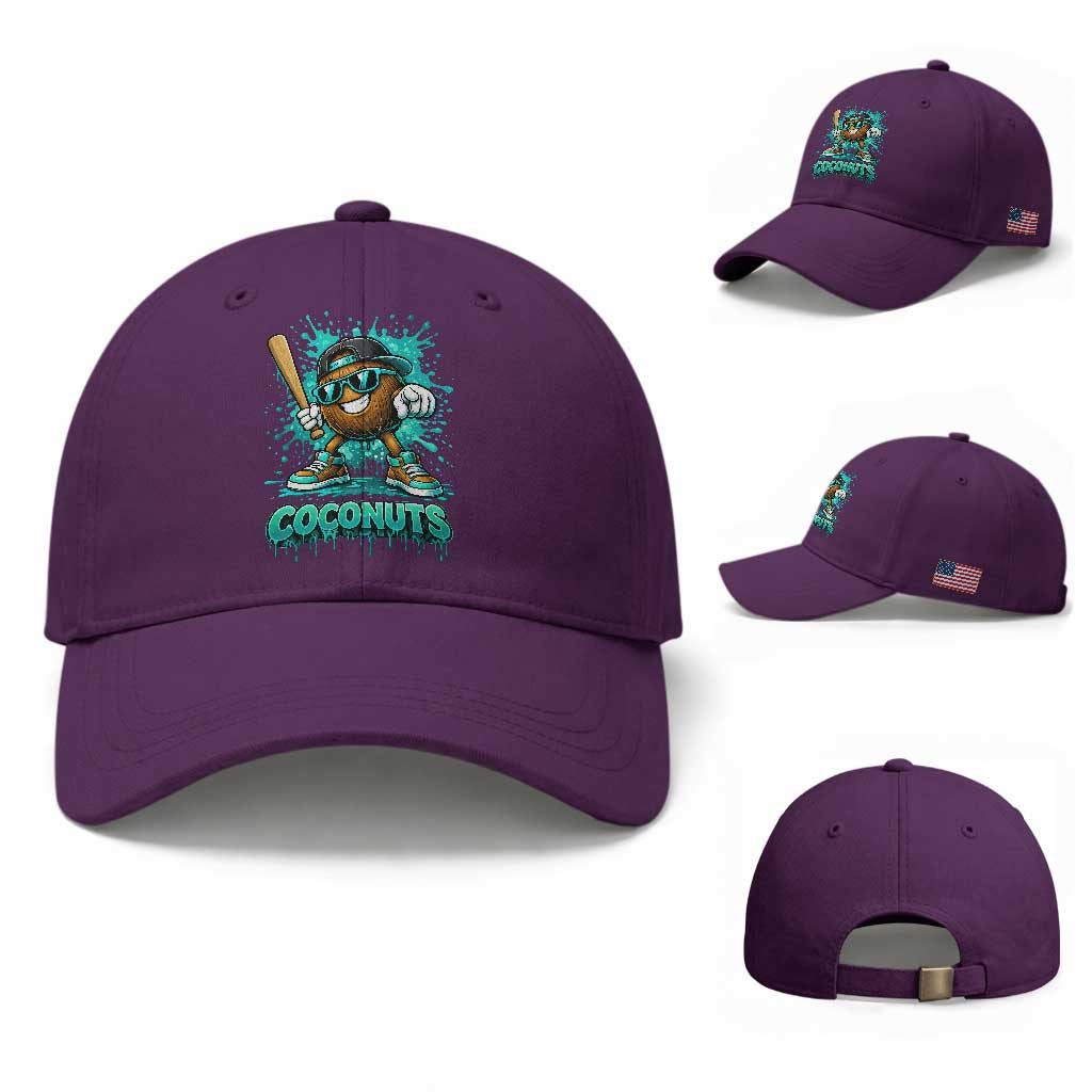 Baseball Coconut Baseball Cap Funny Graffiti Splatter Sports TS10 Baseball Cap Universal Fit Purple Print Your Wear
