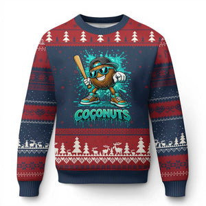 Baseball Coconut Ugly Christmas Sweater Funny Graffiti Splatter Sports TS10 Navy Red Print Your Wear
