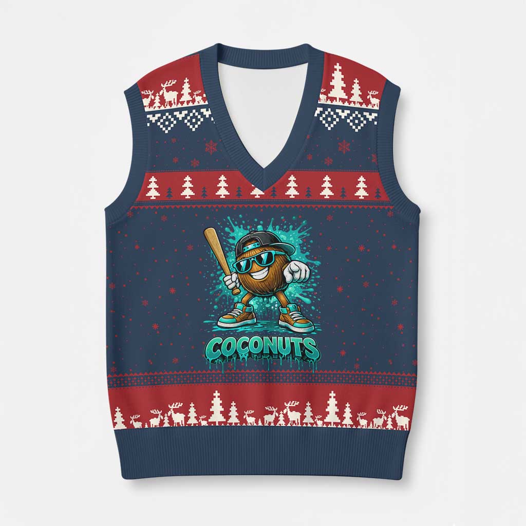 Baseball Coconut V-Neck Knit Sweater Vest Funny Graffiti Splatter Sports TS10 Navy Red Print Your Wear