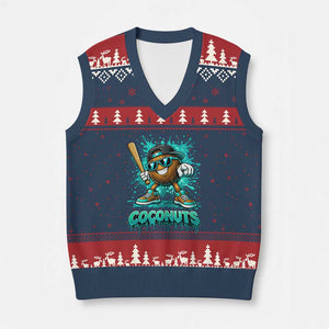 Baseball Coconut V-Neck Knit Sweater Vest Funny Graffiti Splatter Sports TS10 Navy Red Print Your Wear
