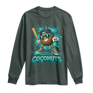 Baseball Coconut Long Sleeve Shirt Funny Graffiti Splatter Sports TS10 Dark Forest Green Print Your Wear