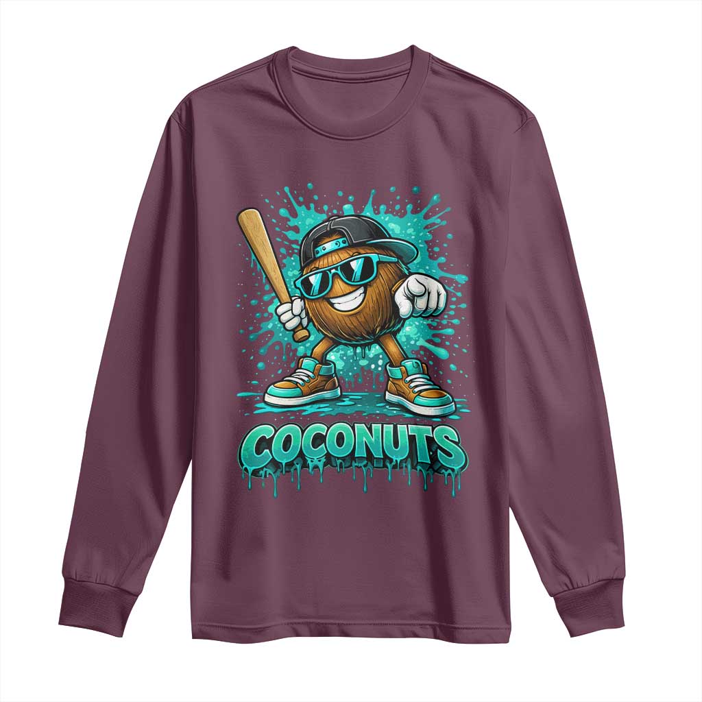 Baseball Coconut Long Sleeve Shirt Funny Graffiti Splatter Sports TS10 Maroon Print Your Wear