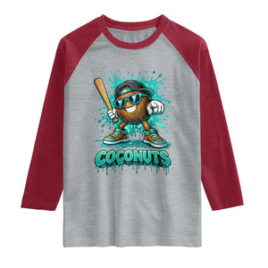 Baseball Coconut Raglan Shirt Funny Graffiti Splatter Sports TS10 Heather Gray Heather Red Print Your Wear