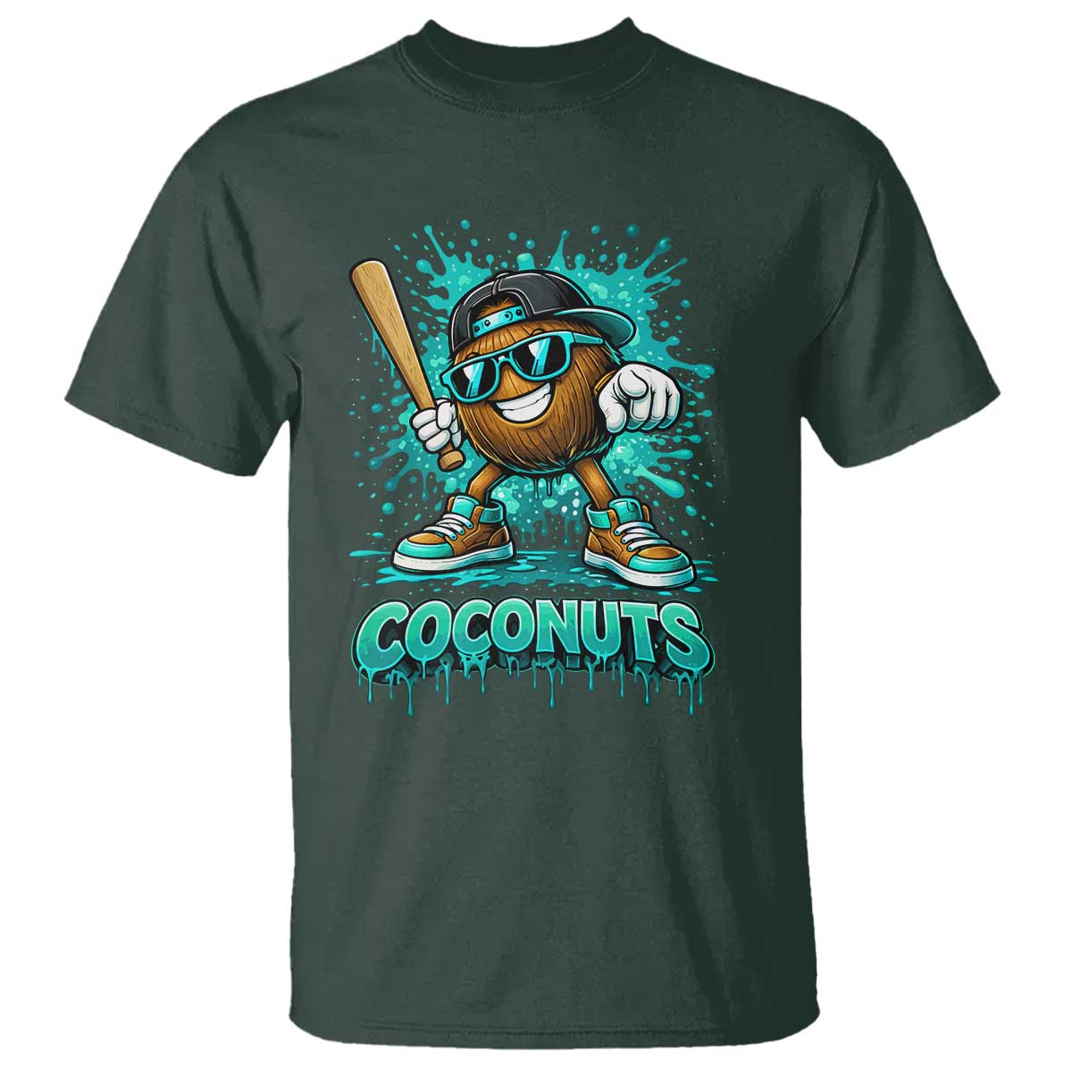 Baseball Coconut T Shirt Funny Graffiti Splatter Sports TS10 Dark Forest Green Print Your Wear