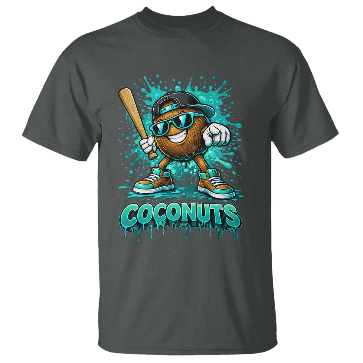 Baseball Coconut T Shirt Funny Graffiti Splatter Sports TS10 Dark Heather Print Your Wear