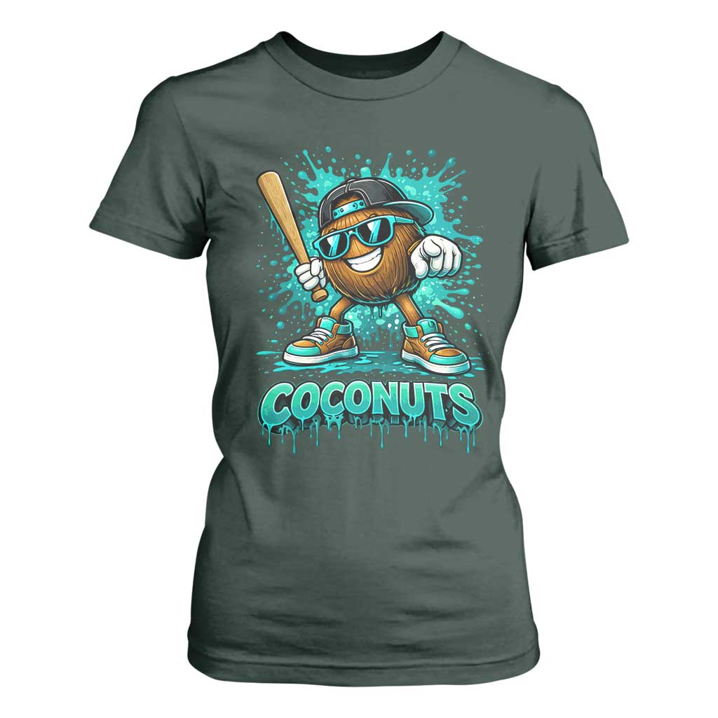 Baseball Coconut T Shirt For Women Funny Graffiti Splatter Sports TS10 Dark Forest Green Print Your Wear