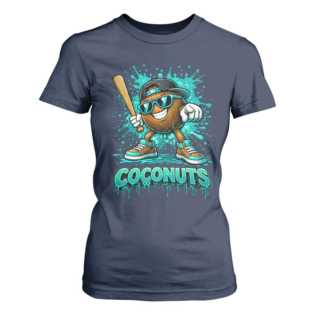 Baseball Coconut T Shirt For Women Funny Graffiti Splatter Sports TS10 Navy Print Your Wear
