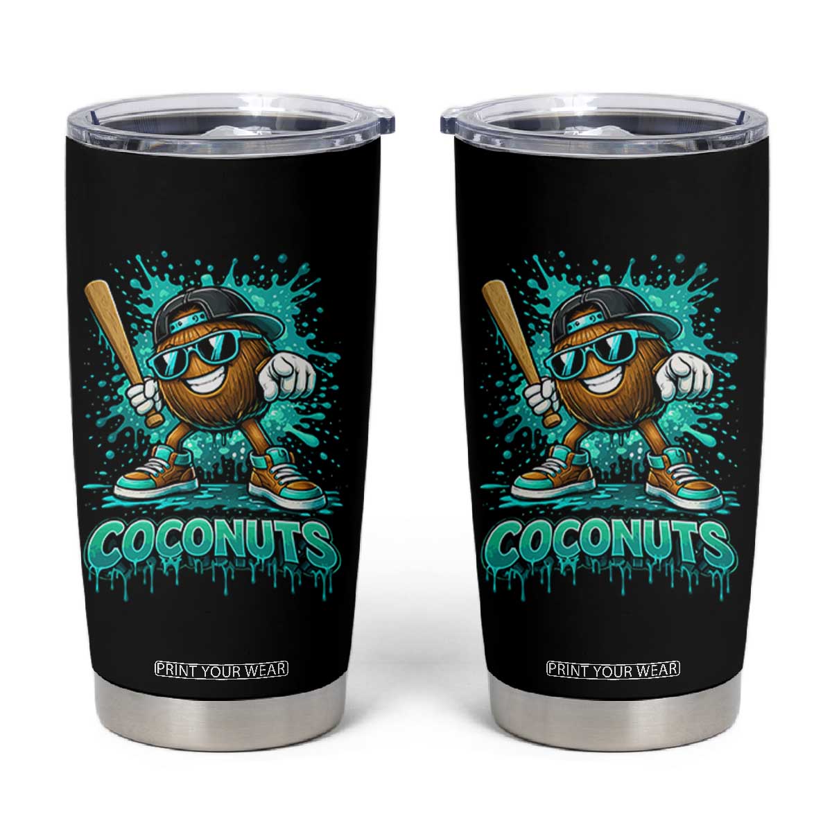 Baseball Coconut Tumbler Cup Funny Graffiti Splatter Sports TS10 Black Print Your Wear