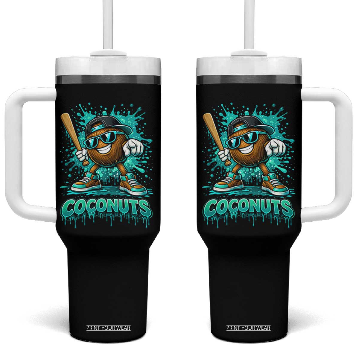 Baseball Coconut Tumbler With Handle Funny Graffiti Splatter Sports TS10 One Size: 40 oz Black Print Your Wear