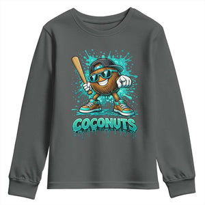 Baseball Coconut Youth Sweatshirt Funny Graffiti Splatter Sports TS10 Dark Heather Print Your Wear