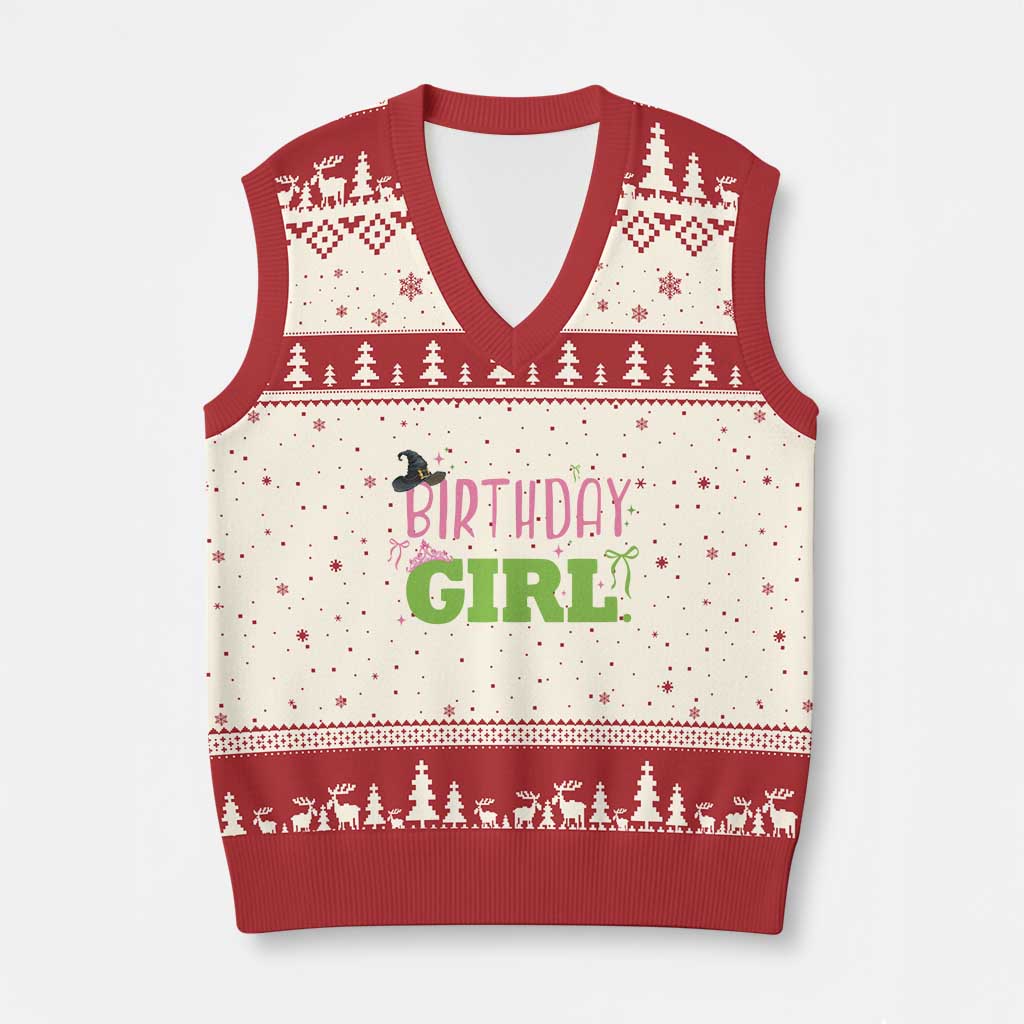 Birthday Girl V-Neck Knit Sweater Vest Witch Pink Green Toddler Baby 1st 2nd 3rd 4th 5th 6th 7th TS10 Beige Red Print Your Wear