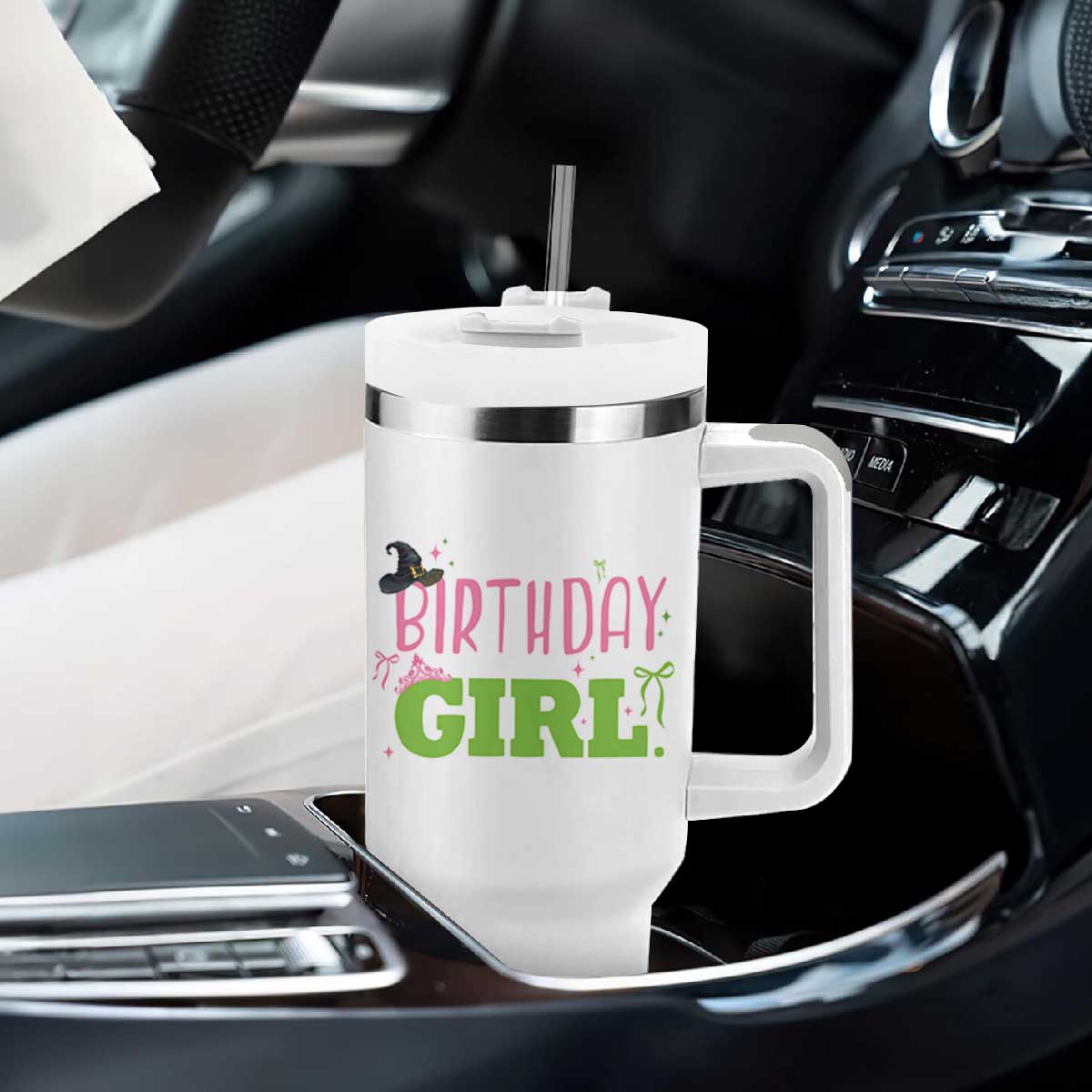 Birthday Girl Tumbler With Handle Witch Pink Green Toddler Baby 1st 2nd 3rd 4th 5th 6th 7th TS10 Print Your Wear