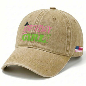 Birthday Girl Washed Cotton Baseball Cap Witch Pink Green Toddler Baby 1st 2nd 3rd 4th 5th 6th 7th
